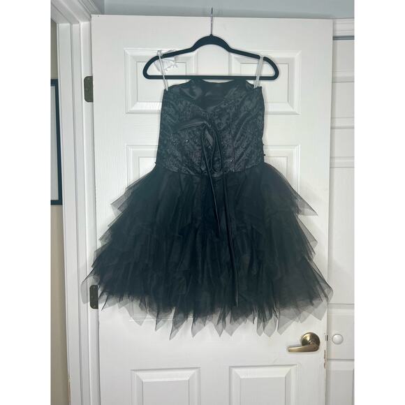 Sleeveless Short Prom Homecoming Little Black Dress Lace Corset Tulle Size 6 - Picture 5 of 8